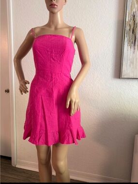 Hot Pink Spaghetti-Strap Mini Dress with Ruffle Hem